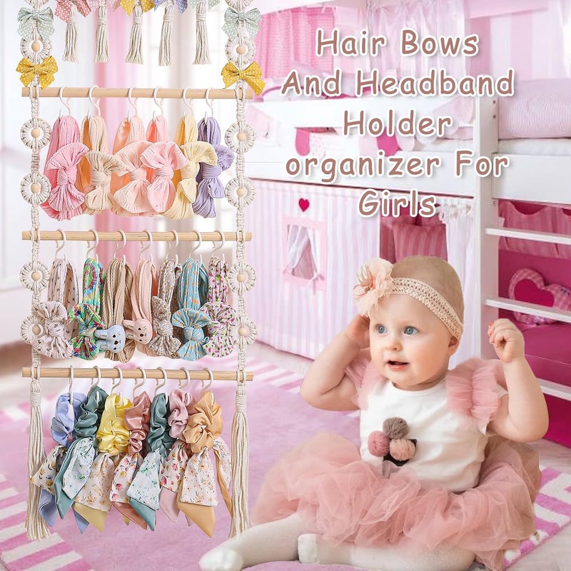 GRDYEAAR RDYEAAR Bow Organizer for Girls, Headband Organizer for Baby Girl, Bow Hanger for Girls, White Baby Girl Nursery Decor, Toddler Hair Accessory Organizer，Hanging Organizer - Image 5